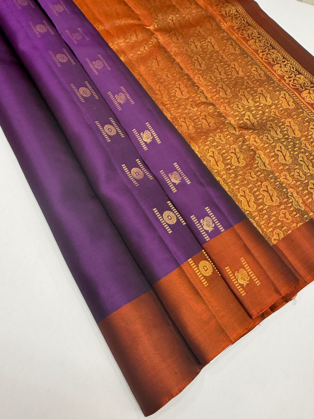 VSCB676 - dark violet color body , rust orange color pallu , blouse - Pure silk saree
