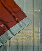 VSCB677 - dark brown color body , grey color pallu , blouse - Pure silk saree