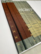 VSCB677 - dark brown color body , grey color pallu , blouse - Pure silk saree