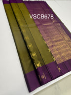 VSCB678 - cowdung green color body , dark violet color pallu , blouse - Pure silk saree