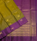 VSCB678 - cowdung green color body , dark violet color pallu , blouse - Pure silk saree