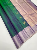 VSCB679 - dual peacock green color body , cream with violet color pallu , blouse - Pure silk saree
