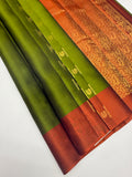 VSCB680 - green color body , rust color pallu , blouse - Pure silk saree