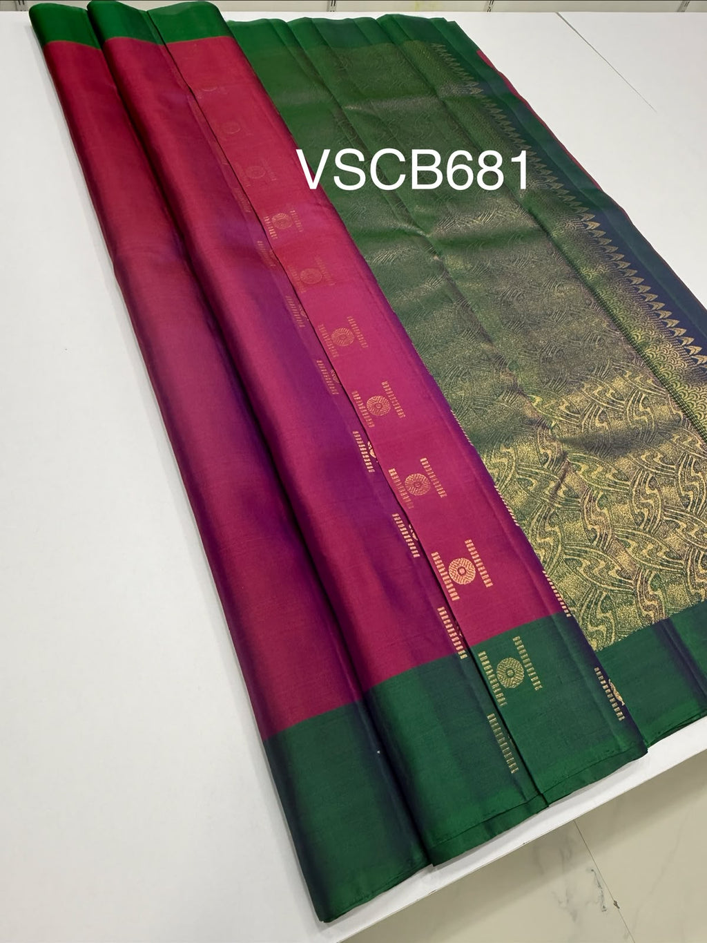 VSCB681 - purple color body , peacock green color pallu , blouse - Pure silk saree