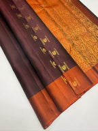 VSCB682 - coffee brown color body , rust orange color pallu , blouse - Pure silk saree