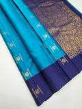 VSCB683 - blue color body , navy blue color pallu , blouse - Pure silk saree