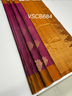 VSCB684 - purple color body , rust orange color pallu , blouse - Pure silk saree