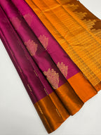 VSCB684 - purple color body , rust orange color pallu , blouse - Pure silk saree