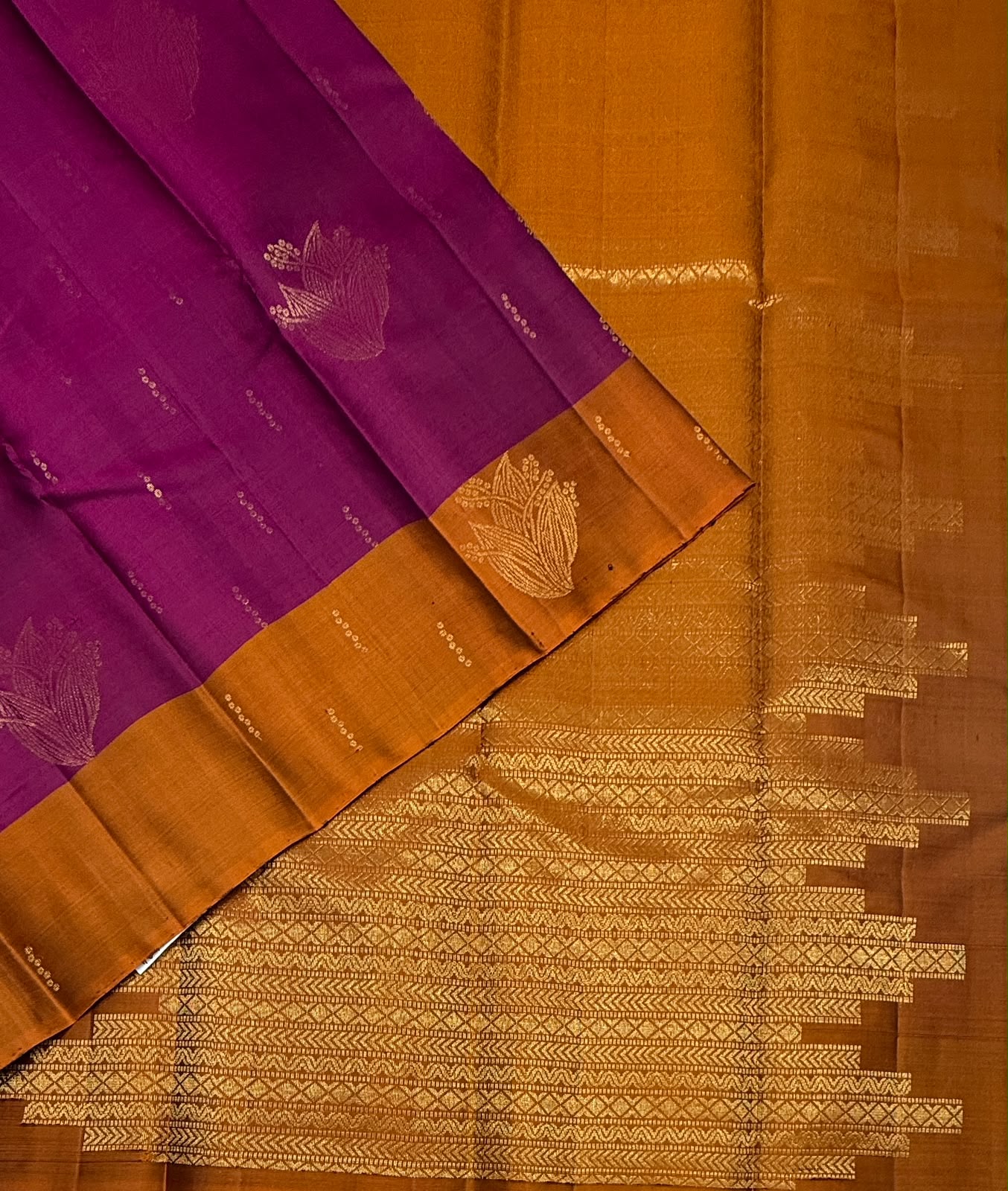 VSCB684 - purple color body , rust orange color pallu , blouse - Pure silk saree