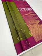 VSCB685 - green color body , purple color pallu , blouse - Pure silk saree