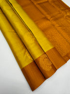 VSCB686 - dual yellow color body , dark mustard color pallu , blouse - Pure silk saree