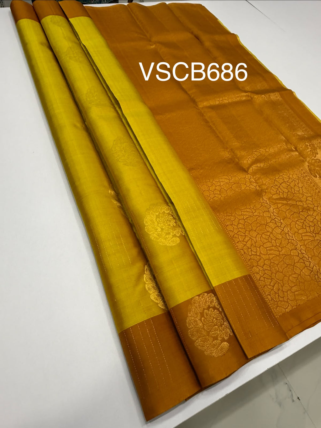 VSCB686 - dual yellow color body , dark mustard color pallu , blouse - Pure silk saree