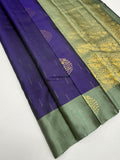 VSCB688 - violet with ink blue color body , grey color pallu , blouse - Pure silk saree