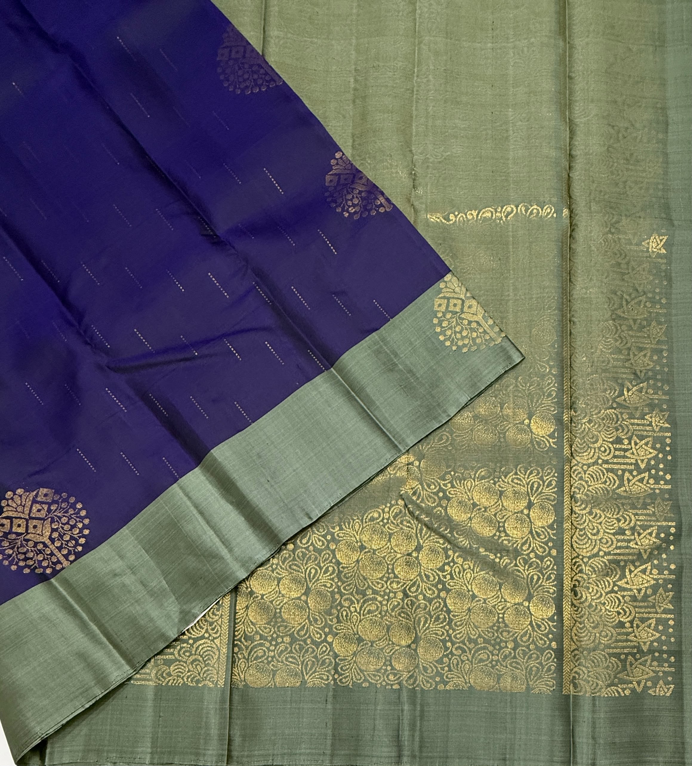 VSCB688 - violet with ink blue color body , grey color pallu , blouse - Pure silk saree