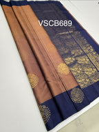 VSCB689 - onion with navy blue color body , navy blue color pallu , blouse - Pure silk saree
