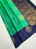 VSCB690 - dual green color body , navy blue color pallu , blouse - Pure silk saree