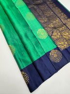 VSCB690 - dual green color body , navy blue color pallu , blouse - Pure silk saree