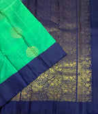 VSCB690 - dual green color body , navy blue color pallu , blouse - Pure silk saree