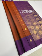 VSCB694 - rust color body , violet color pallu , blouse - Pure silk saree