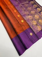 VSCB694 - rust color body , violet color pallu , blouse - Pure silk saree