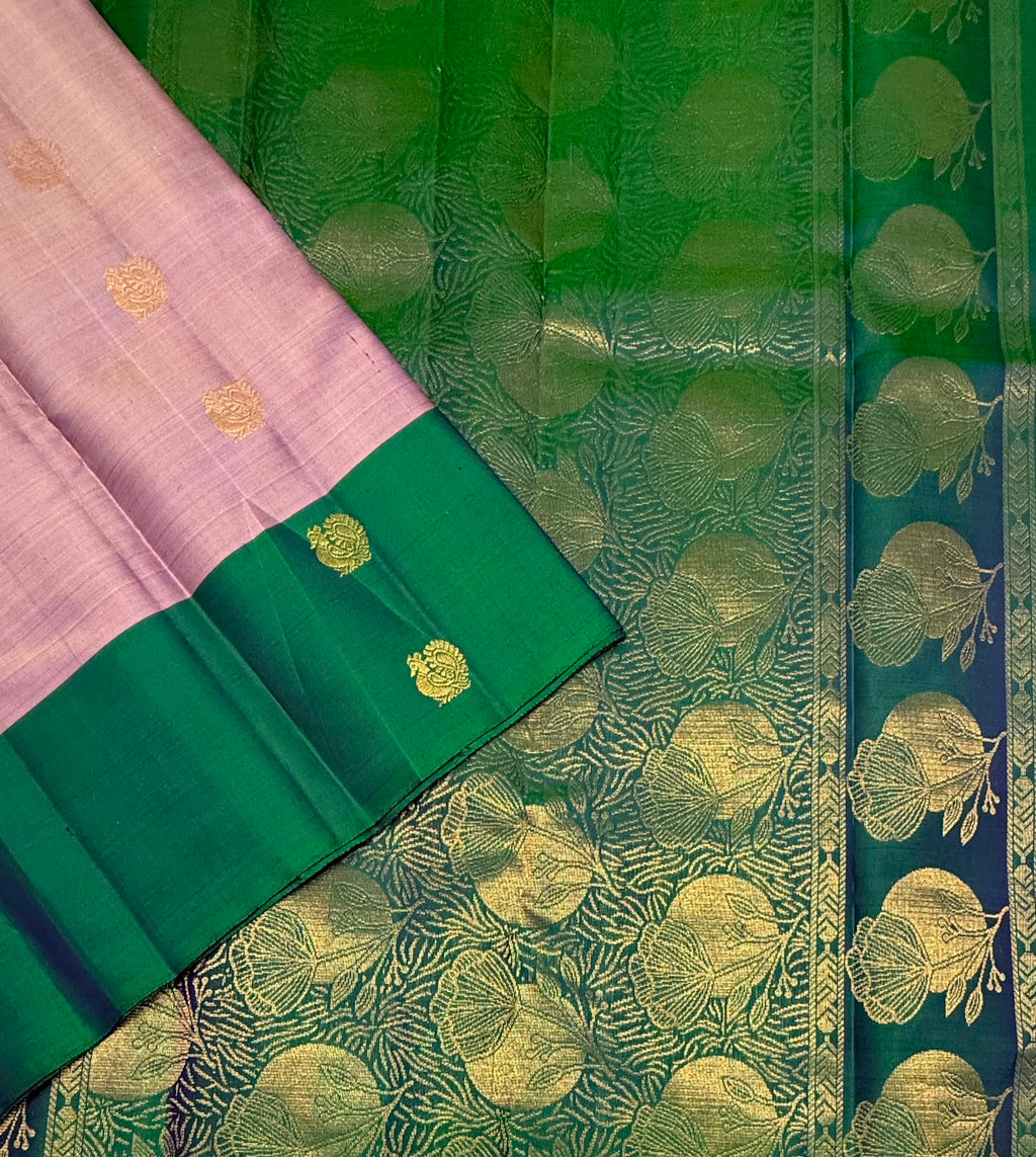 VSCB695 - dual grey with violet color body , peacock green color pallu , blouse - Pure silk saree