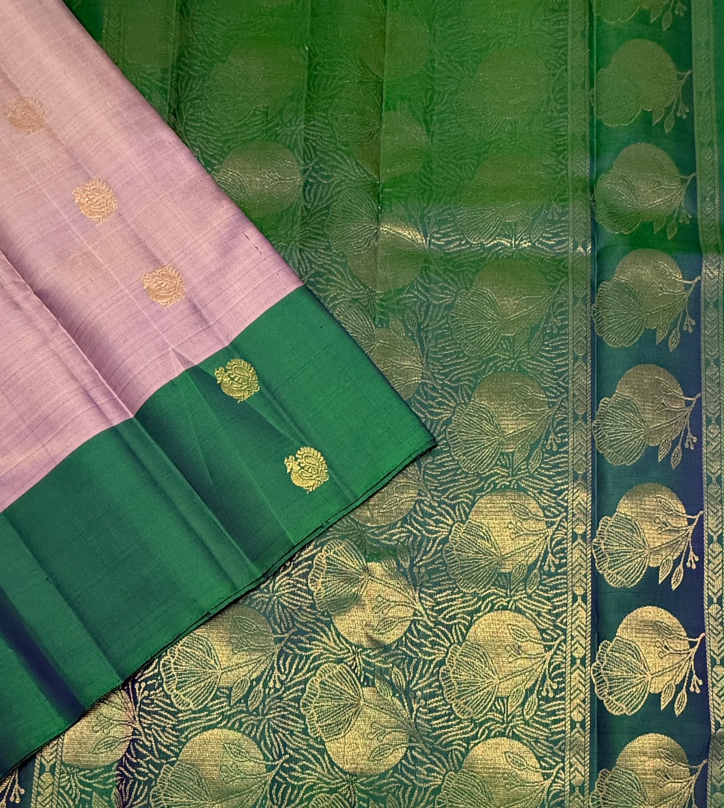VSCB695 - dual grey with violet color body , peacock green color pallu , blouse - Pure silk saree