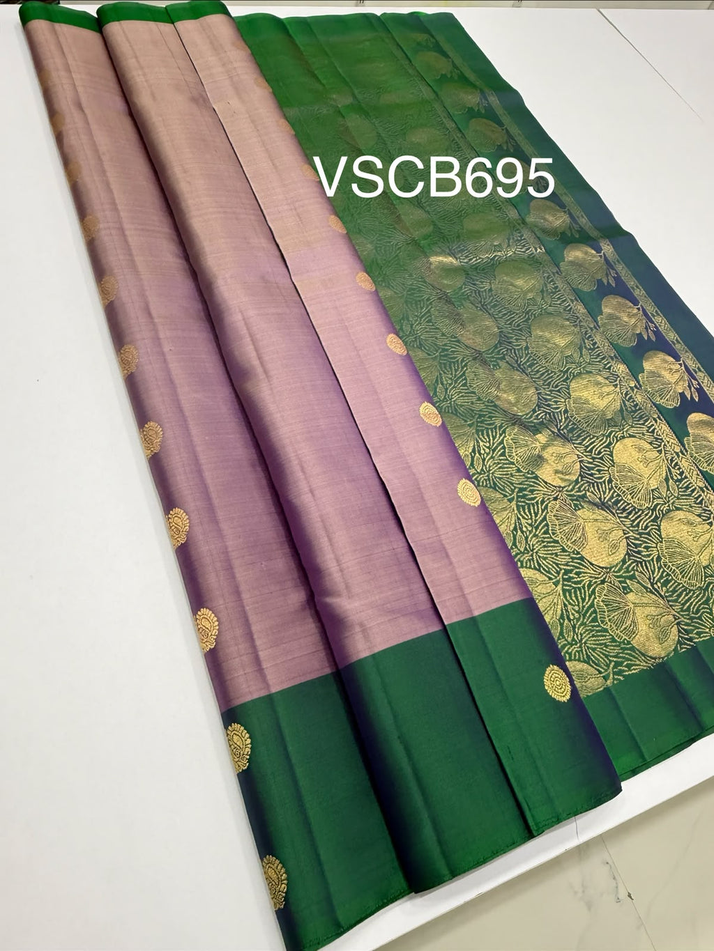 VSCB695 - dual grey with violet color body , peacock green color pallu , blouse - Pure silk saree