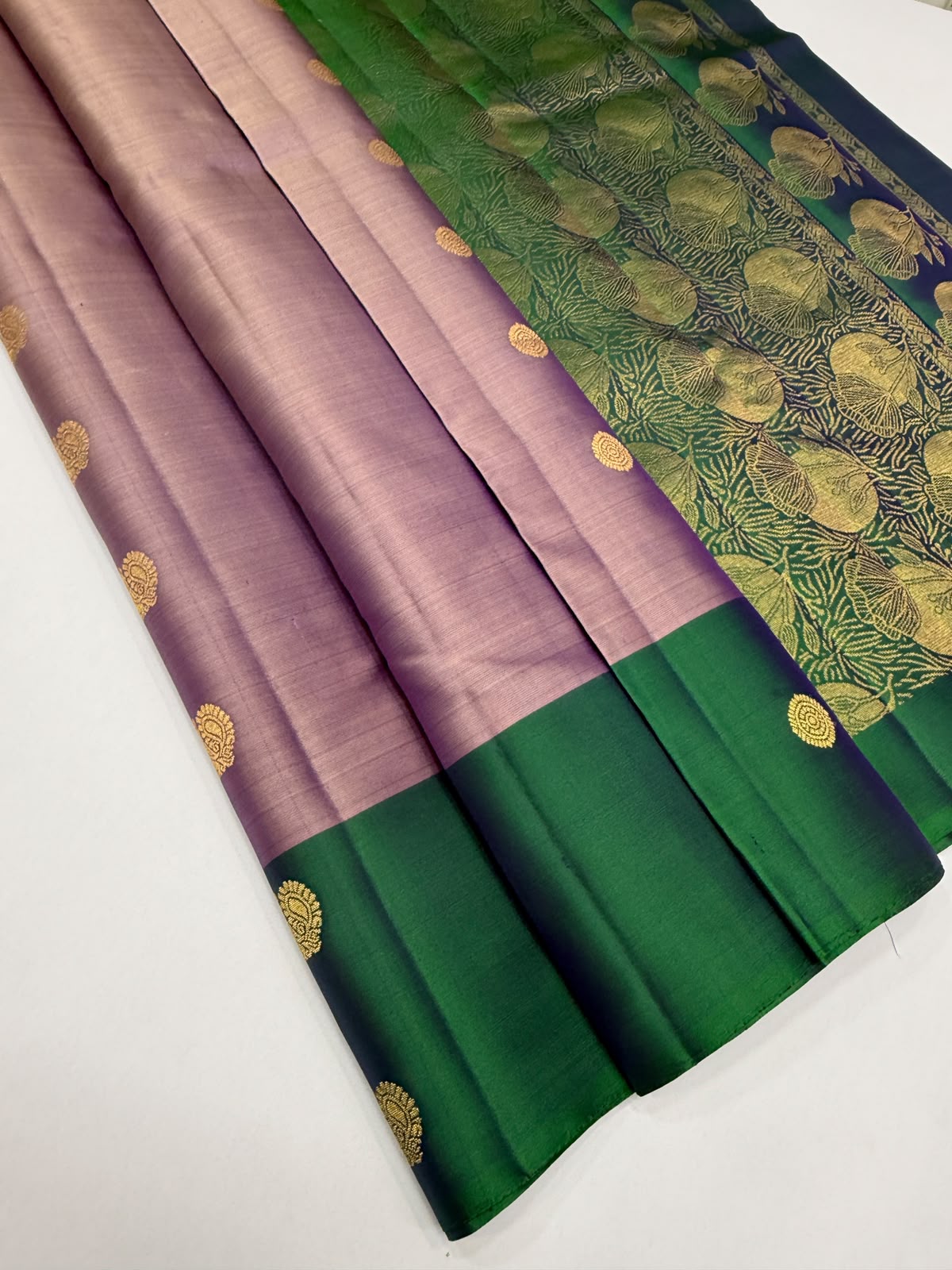 VSCB695 - dual grey with violet color body , peacock green color pallu , blouse - Pure silk saree