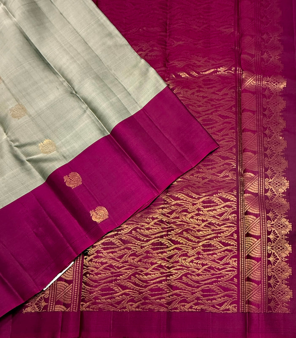 VSCB696 - grey color body , purple color pallu , blouse - Pure silk saree