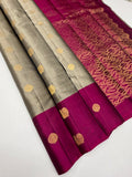 VSCB696 - grey color body , purple color pallu , blouse - Pure silk saree