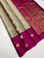 VSCB696 - grey color body , purple color pallu , blouse - Pure silk saree