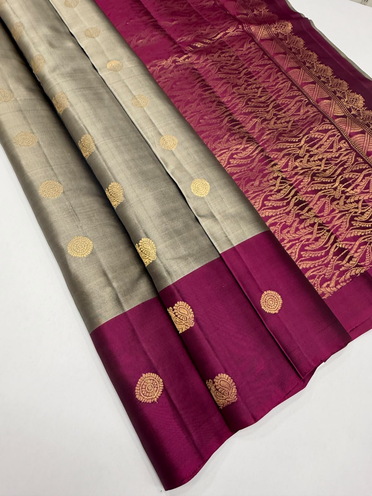 VSCB696 - grey color body , purple color pallu , blouse - Pure silk saree