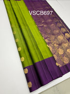 VSCB697 - green color body , violet color pallu , blouse - Pure silk saree