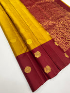 VSCB698 - mustard with maroon color body , maroon color pallu , blouse - Pure silk saree