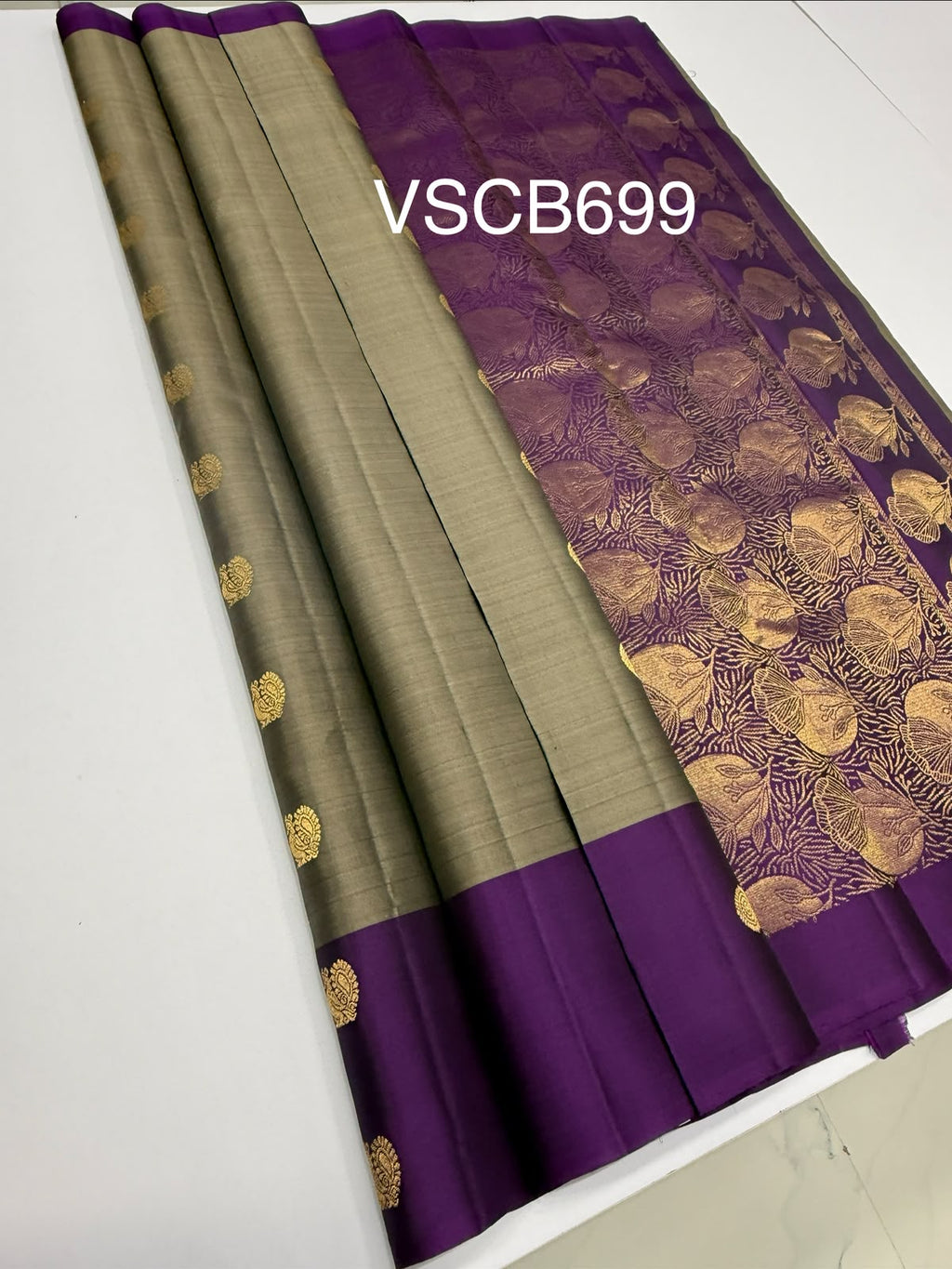 VSCB699 - dark grey color body , violet color pallu , blouse - Pure silk saree