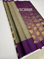 VSCB699 - dark grey color body , violet color pallu , blouse - Pure silk saree