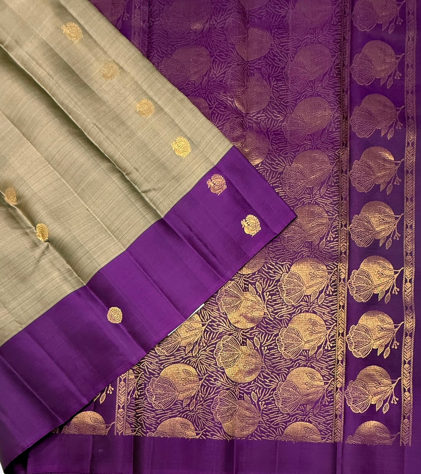 VSCB699 - dark grey color body , violet color pallu , blouse - Pure silk saree