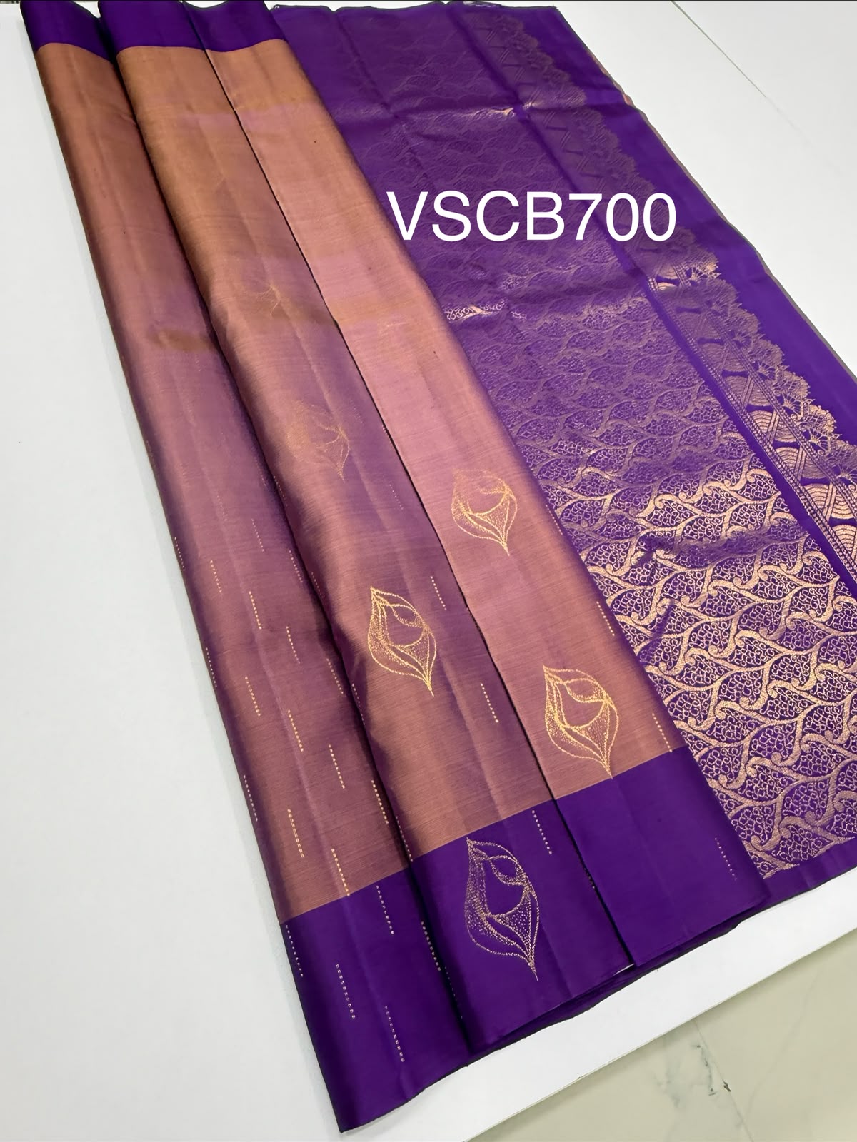 VSCB700 - onion with violet color body , violet color pallu , blouse - Pure silk saree