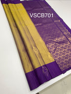 VSCB701 - grey with violet color body , violet color pallu , blouse - Pure silk saree