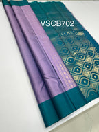 VSCB702 - lavender color body , peacock blue color pallu , blouse - Pure silk saree