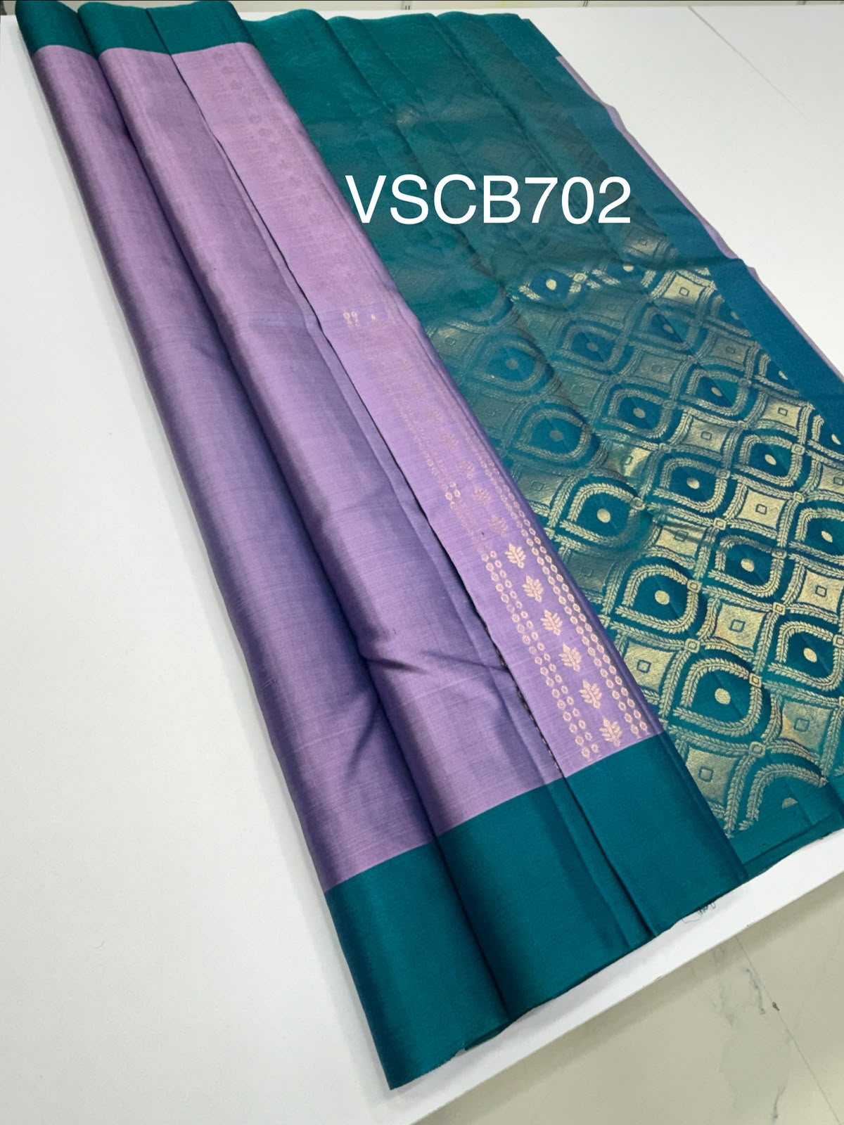 VSCB702 - lavender color body , peacock blue color pallu , blouse - Pure silk saree
