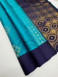 VSCB703 - blue color body , navy blue color pallu , blouse - Pure silk saree