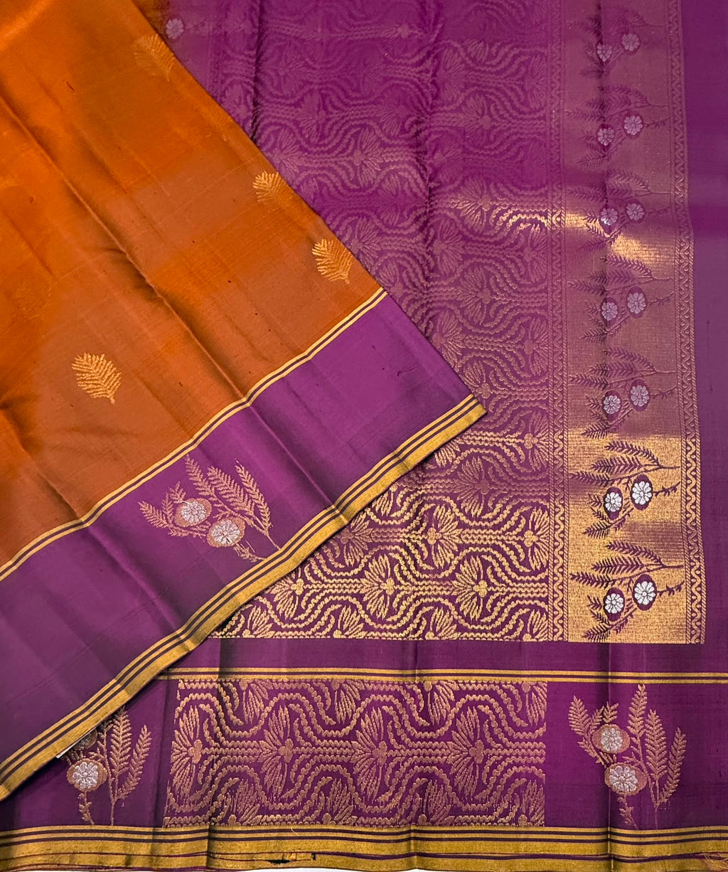 VSCB705 - dark rust color body , purple color pallu , blouse - Pure silk saree