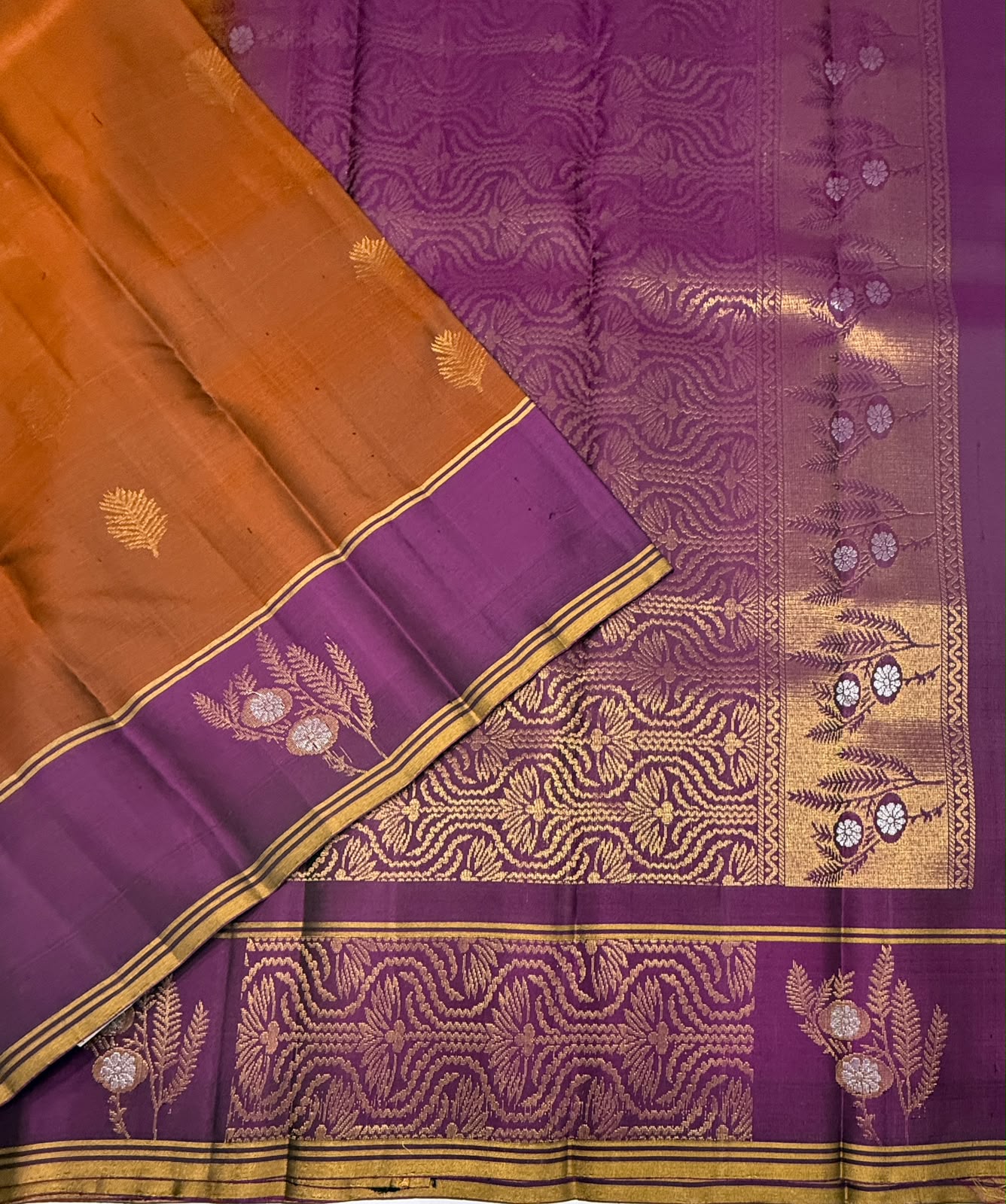 VSCB705 - dark rust color body , purple color pallu , blouse - Pure silk saree