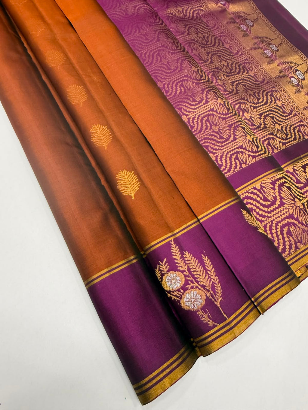 VSCB705 - dark rust color body , purple color pallu , blouse - Pure silk saree