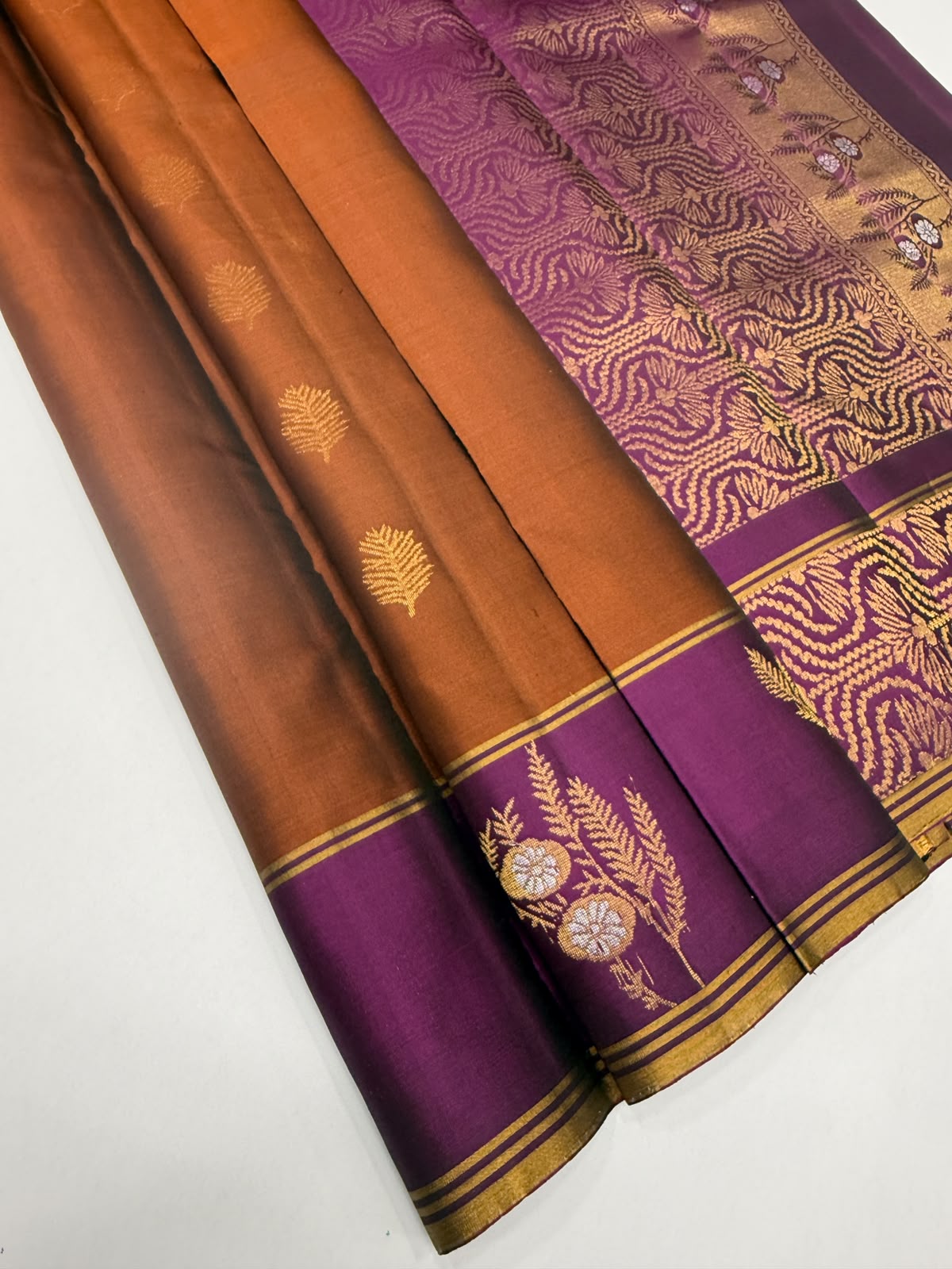 VSCB705 - dark rust color body , purple color pallu , blouse - Pure silk saree