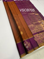 VSCB705 - dark rust color body , purple color pallu , blouse - Pure silk saree