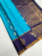 VSCB706 - blue color body , navy blue color pallu , blouse - Pure silk saree