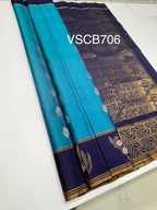 VSCB706 - blue color body , navy blue color pallu , blouse - Pure silk saree