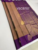 VSCB707 - chocolate brown color body , violet color pallu , blouse - Pure silk saree